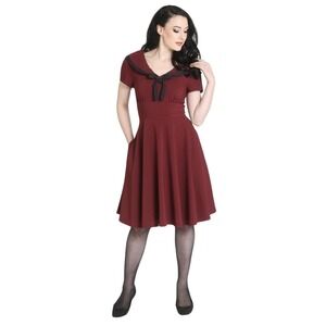 Hell Bunny Dress Womens 4XL Burgundy Red Sailor Retro Pin Up Mini Rockabilly NEW